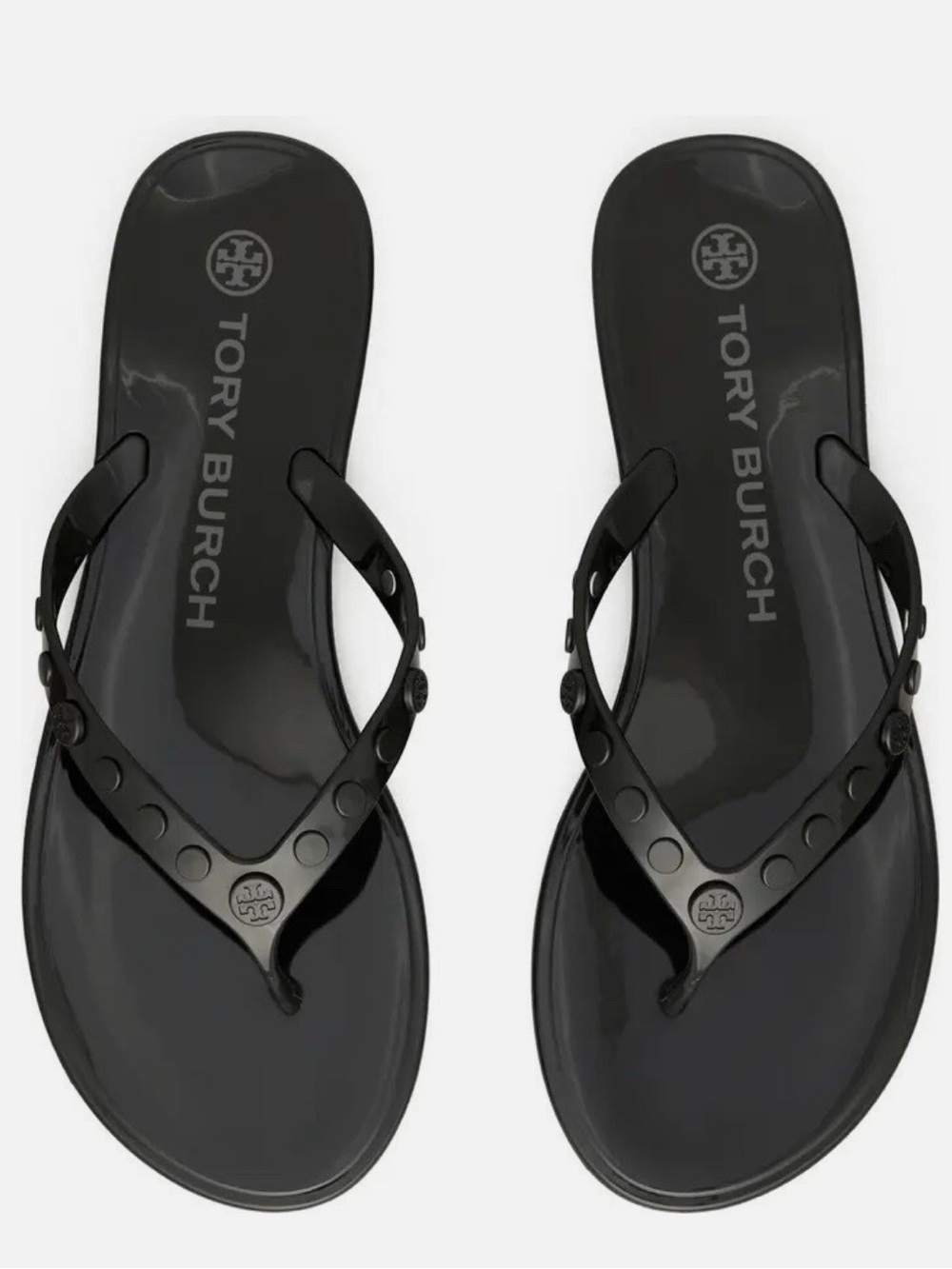 Tory Burch Women’s Black Thong Sandals PVC Slip-On Studded US SZ 9 DISCONTINUED - Picture 2 of 12